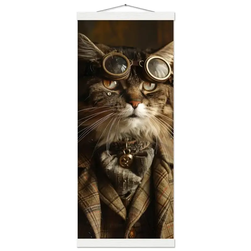 Schulposter - Männliche Exotische Katze, Steampunk-Stil, antike goldfarbene Uhr, bronzefarbene Brille | St Tropez Art