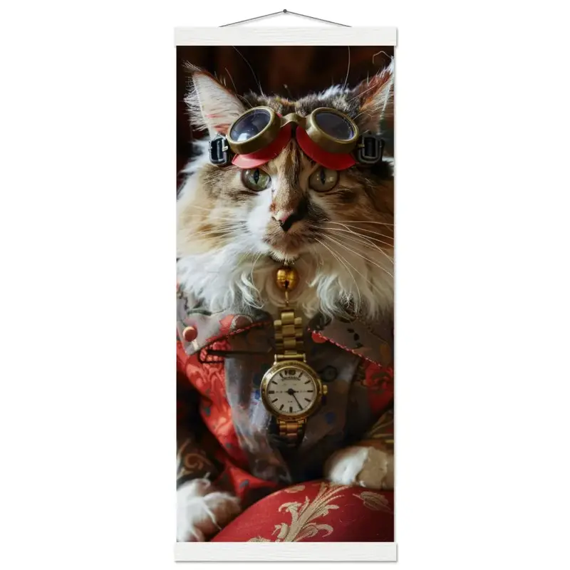Schulposter – Manx-Katze Motiv, Steampunk-Kunstmotiv, Magnetische Holzaufhängung | St Tropez Art