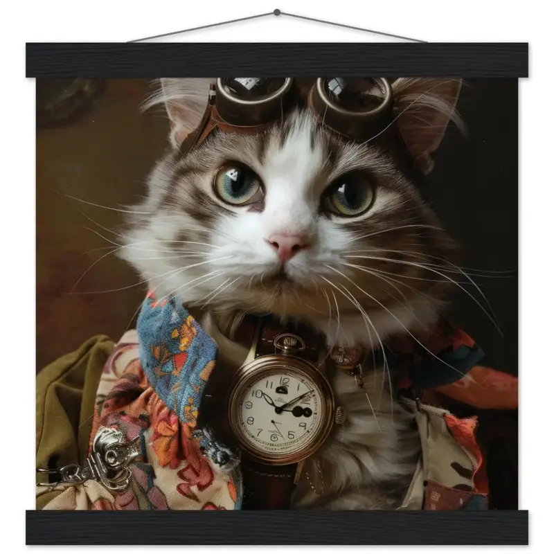 Schulposter – Manx Katze, Steampunk-Outfit, Retro-Brille | St Tropez Art