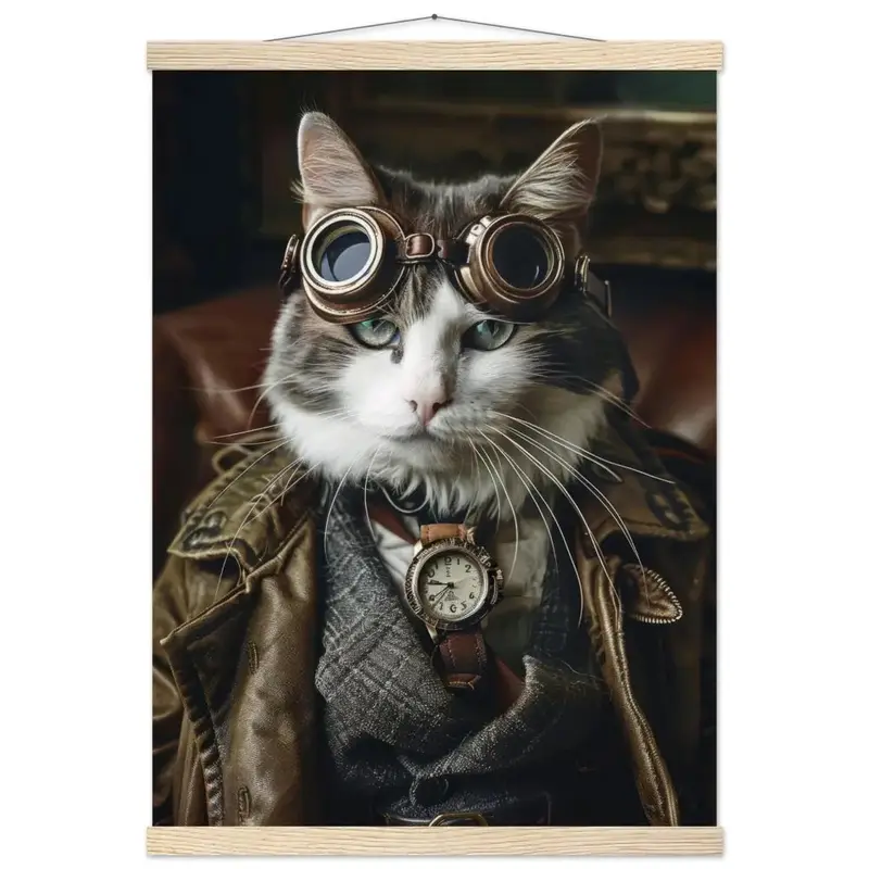 Schulposter – Manx Katze, Steampunk-Outfit, Taschenuhr | St Tropez Art