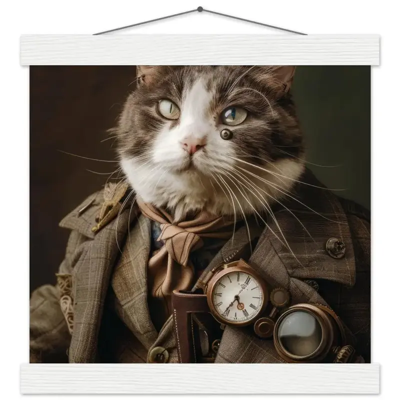 Schulposter - Manx Steampunk-Illustration magnetische Kiefernholzleisten mattes schweres Papier | St Tropez Art