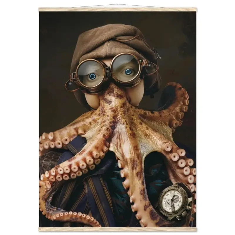 Schulposter – Oktopus, Steampunk-Outfit, Futuristische Brille | St Tropez Art