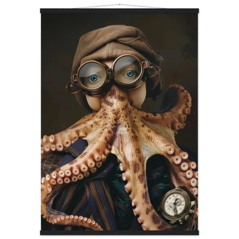 Schulposter – Oktopus, Steampunk-Outfit, Zylinderhut, antike Taschenuhr | St Tropez Art