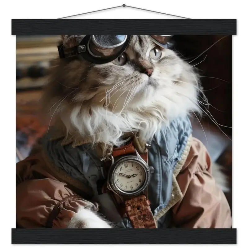 Schulposter - Ragamuffin-Katze-Motiv, mattes FSC-zertifiziertes Papier, Magnet-Holzleisten aus Kiefernholz, magnetische Holzdübel oben & unten | St Tropez Art