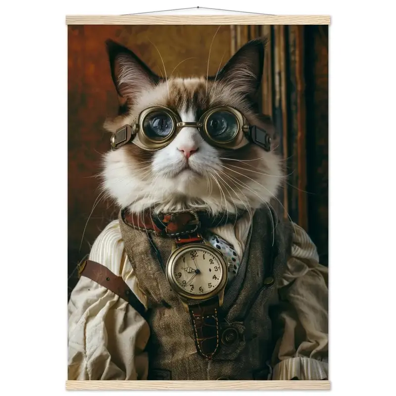 Schulposter - Schneeschuhkatze-Motiv, mattes FSC-zertifiziertes Papier, Magnet-Holzleisten aus Kiefernholz, magnetische Holzdübel oben & unten | St Tropez Art