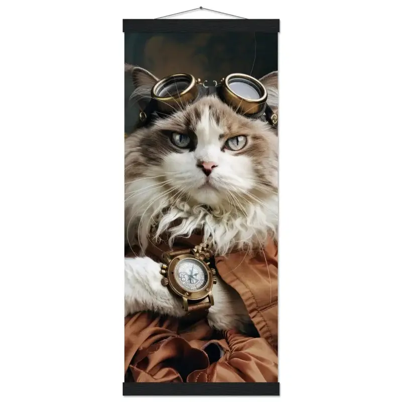Schulposter – Sibirische-Katze Motiv, Steampunk-Kunstmotiv, Magnetische Holzaufhängung | St Tropez Art