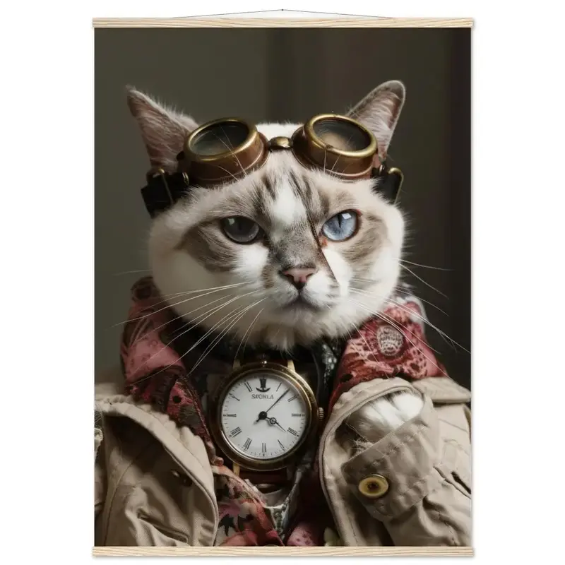 Schulposter – Singapura Katze, Steampunk-Outfit, Brille | St Tropez Art