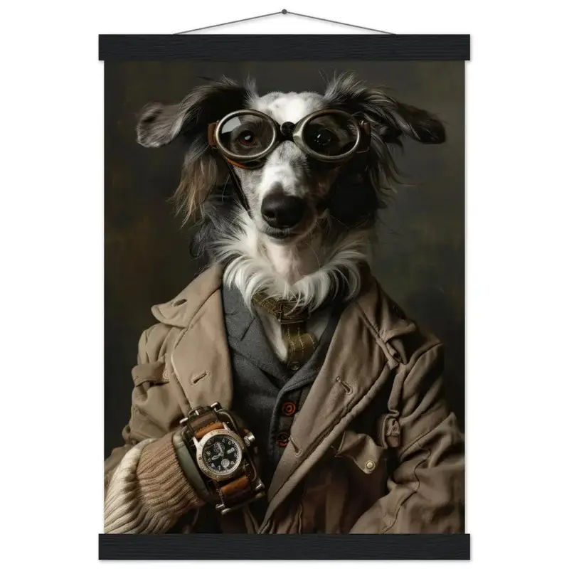 Schulposter - Sloughi-Hund-Motiv, mattes FSC-zertifiziertes Papier, Magnet-Holzleisten aus Kiefernholz, magnetische Holzdübel oben & unten | St Tropez Art