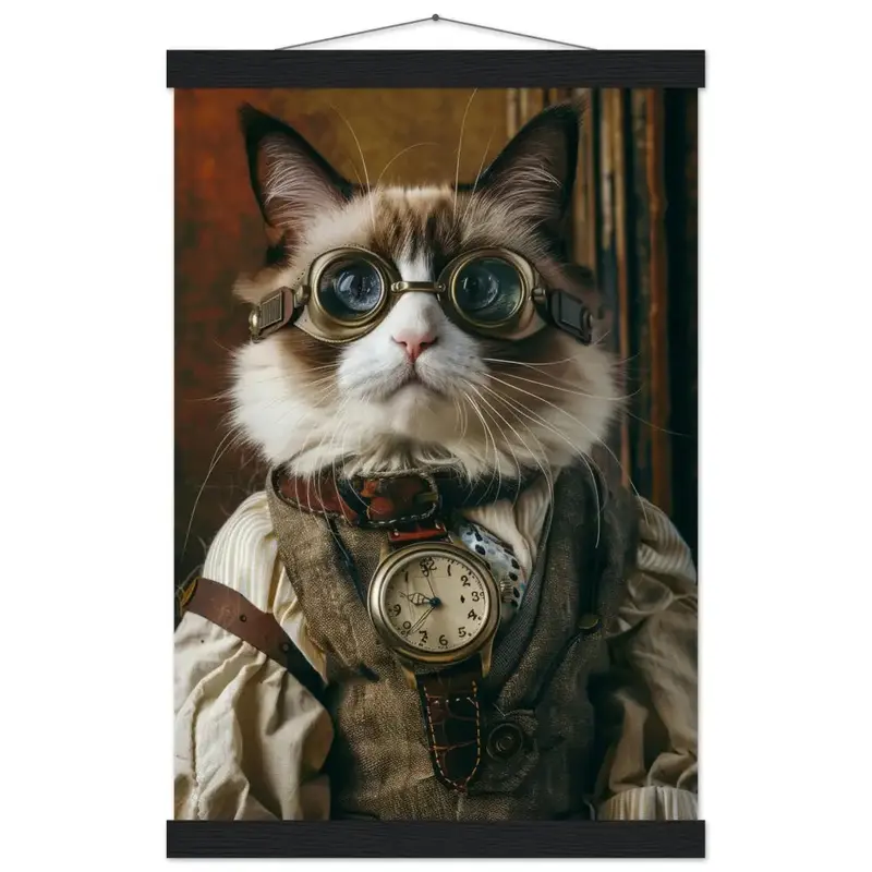 Schulposter – Snowshoe Katze, Steampunk-Outfit, antike Taschenuhr | St Tropez Art