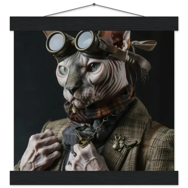 Schulposter - Sphynx-Katze-Motiv, mattes FSC-zertifiziertes Papier, Magnet-Holzleisten aus Kiefernholz, magnetische Holzdübel oben & unten | St Tropez Art