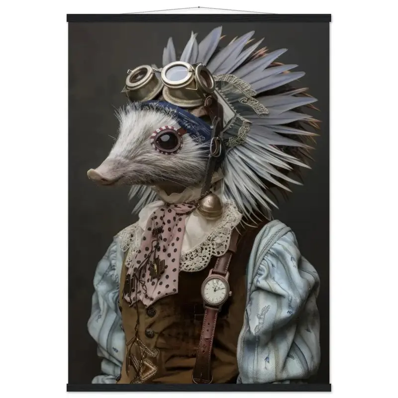 Schulposter – Stekelvarken-Hund Motiv, Steampunk-Kunstmotiv, Magnetische Holzaufhängung | St Tropez Art