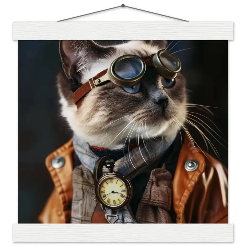 Schulposter – Tonkinese-Katze Motiv, Steampunk-Kunstmotiv, Magnetische Holzaufhängung | St Tropez Art