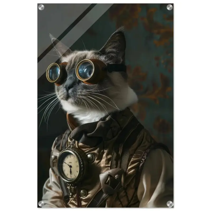 Schulposter Tonkinese Katze – Steampunk-Outfit – Vintage Illustration | St Tropez Art