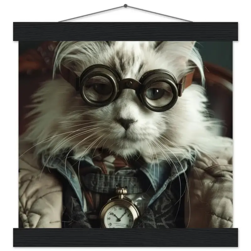 Schulposter – Türkische Angorakatze, Steampunk-Outfit, antike Taschenuhr | St Tropez Art
