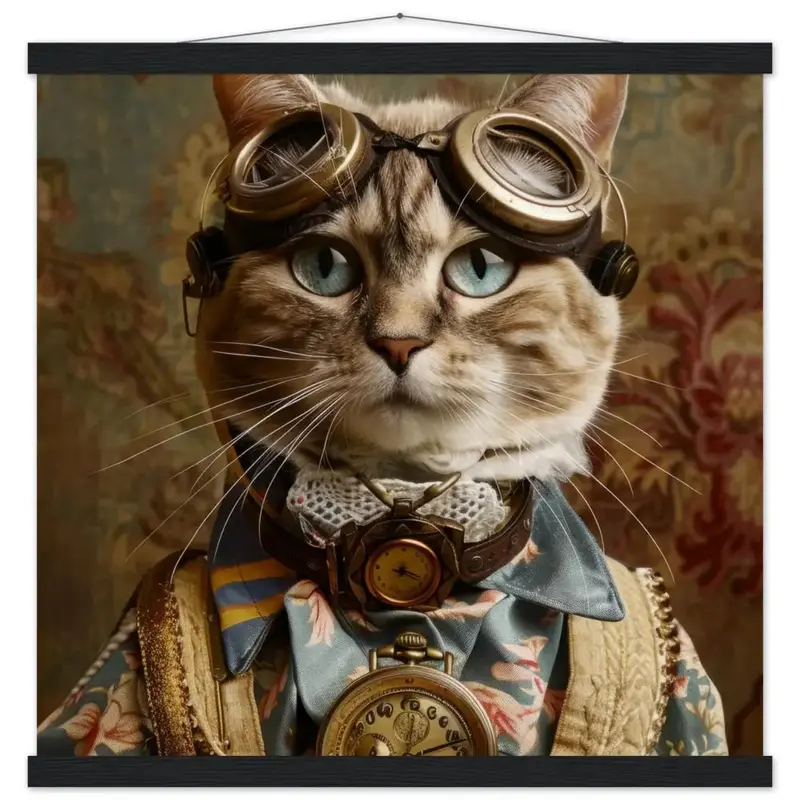 Schulposter - weibliche Aztekenkatze-Motiv, mattes FSC-zertifiziertes Papier, Naturpapier, Magnet-Holzleisten aus Kiefernholz | St Tropez Art