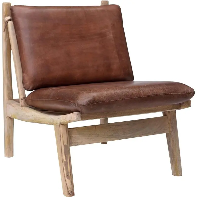 Sessel James aus Leder & Mangoholz - Braun