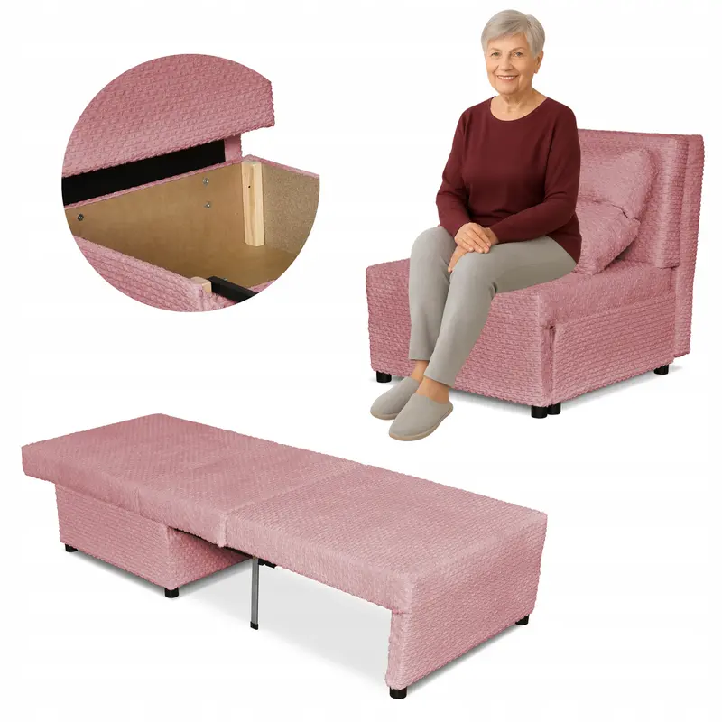 Sessel Kimo rosa Stauraum Schlaffunktion