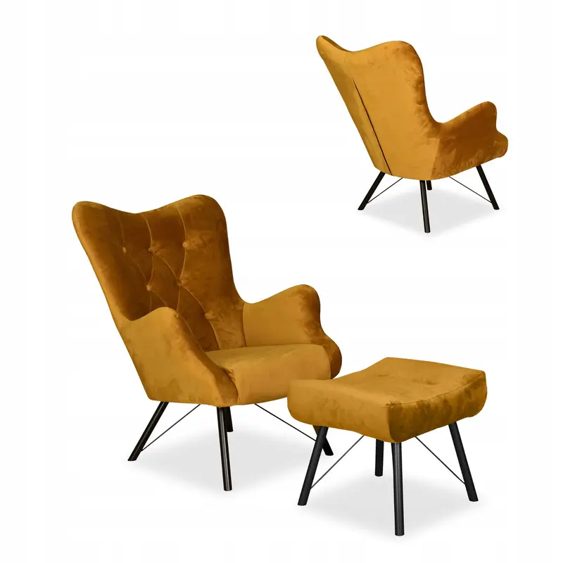 Sessel Luna gelb / goldfarben Fußhocker Ausführung Luna Royal 10