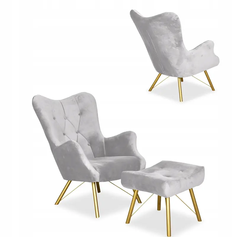 Sessel Luna grau Samtoptik Fußhocker Ausführung Luna Royal 26