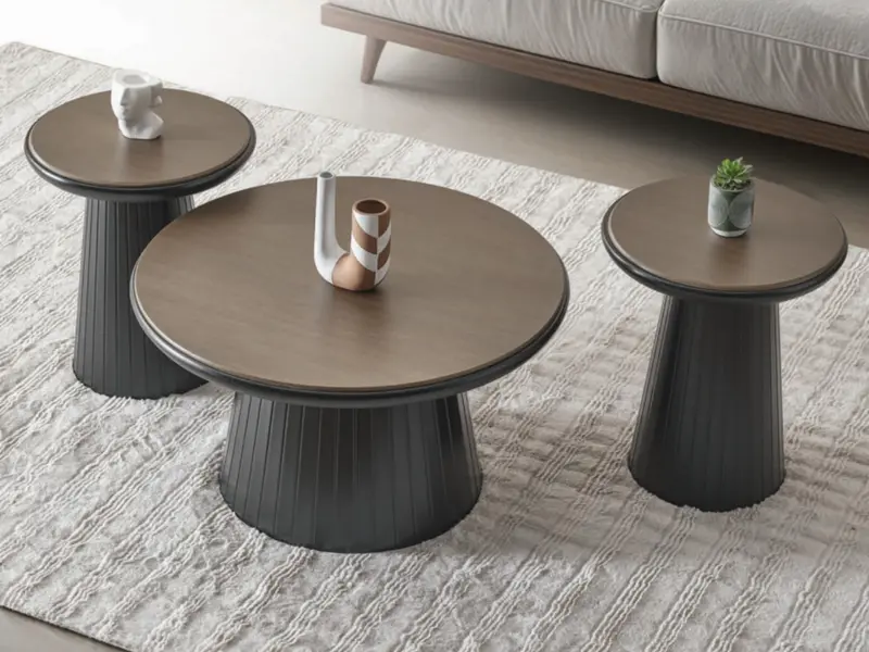 Shiva Couchtisch 3er Set Dunkle Eiche - Schwarz