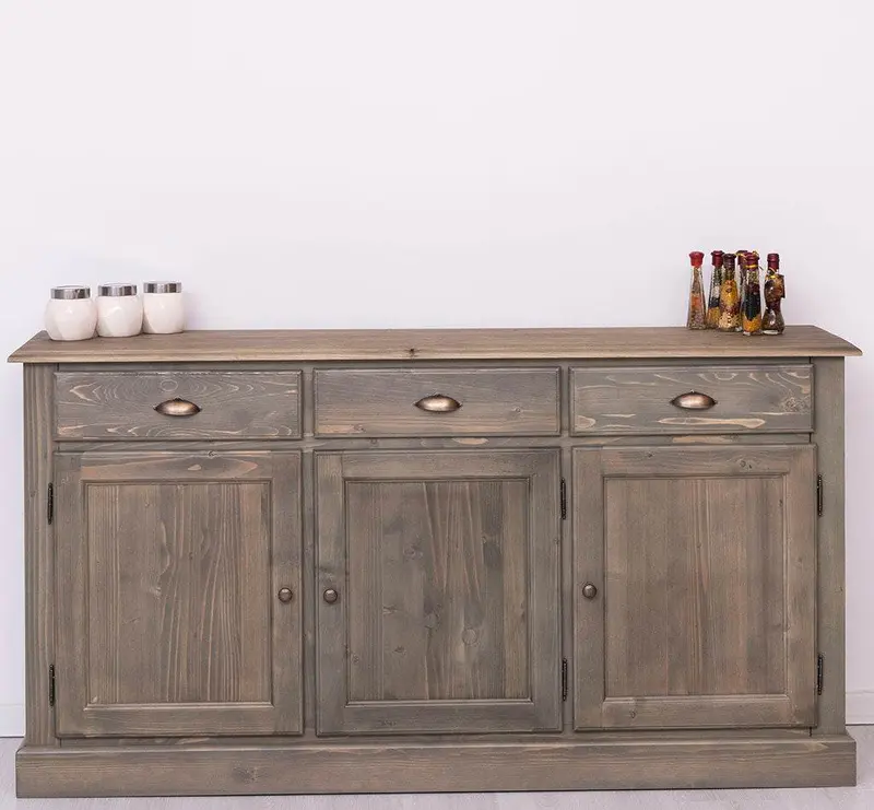 Sideboard aus Massivholz mit drei Schubladen und Türen