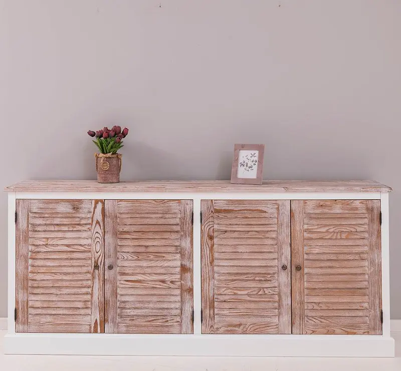 Sideboard aus Massivholz mit Lamellentüren | Kommode mit vier Türen und Knopfgriffen