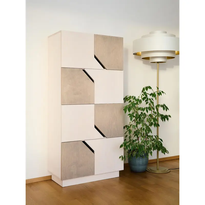 Sideboard – Birkensperrholz, Soft-Close Türen, Kieselgrau Türen, 4x2 - Maze | RADIS