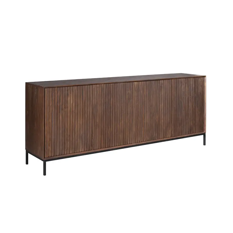 Sideboard - Braunes Mangoholz, Vertikale Lamellenfront, Schwarzes Metallgestell, 210 cm – Madison | Starfurn