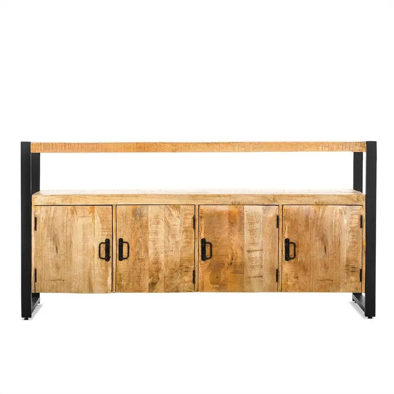 Sideboard Britt aus Mangoholz mit 4 Türen 175cm - Hellbraun