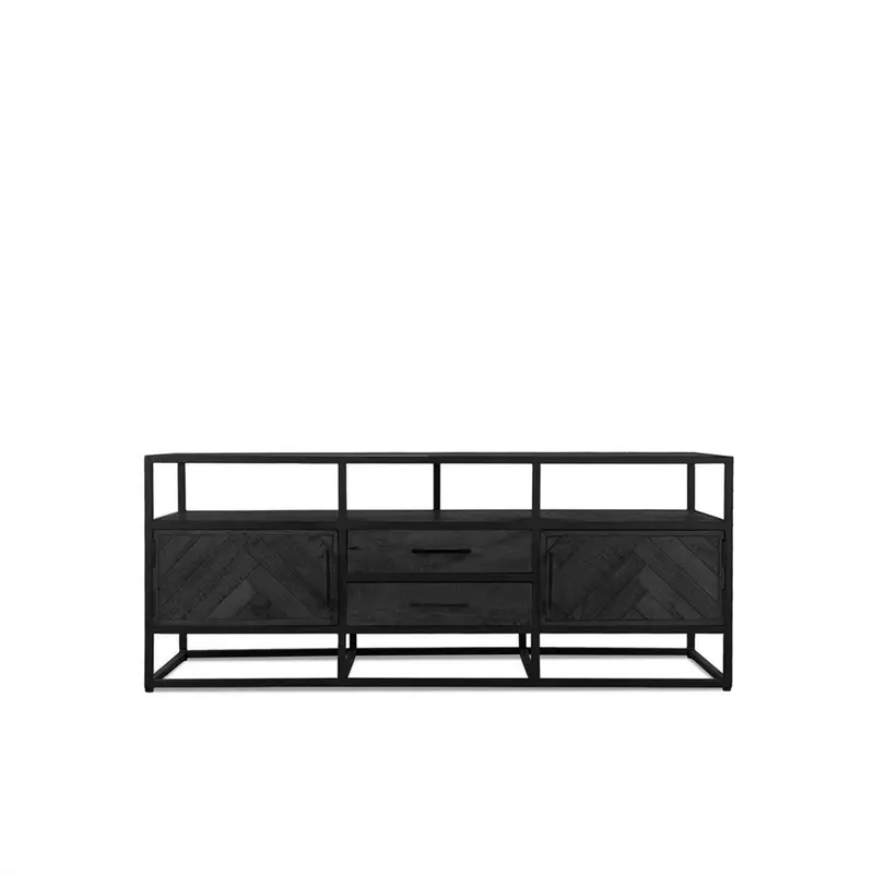 Sideboard Jax aus Metall und Mangoholz 150cm - Schwarz