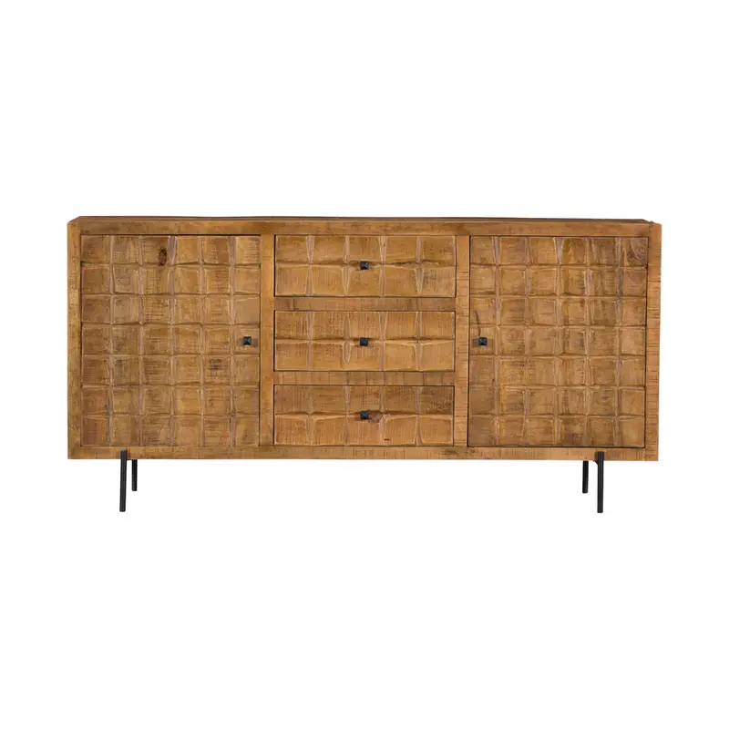 Sideboard - Mangoholz Gestreift, Blockmuster Design, Metallbeine, 160 cm – Brandy | Starfurn