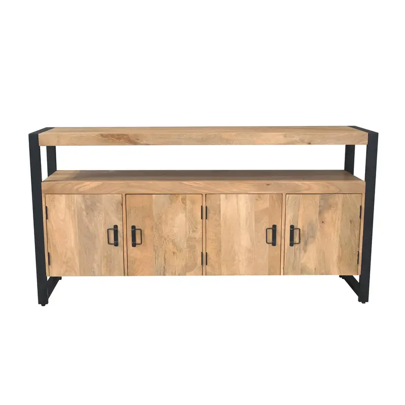 Sideboard – Mangoholz, Schwarzmetall, Holzstreifen - Britt | Starfurn