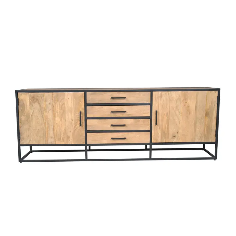 Sideboard – Mangoholz, Schwarzmetall, Holzstreifen – Dakota | Starfurn