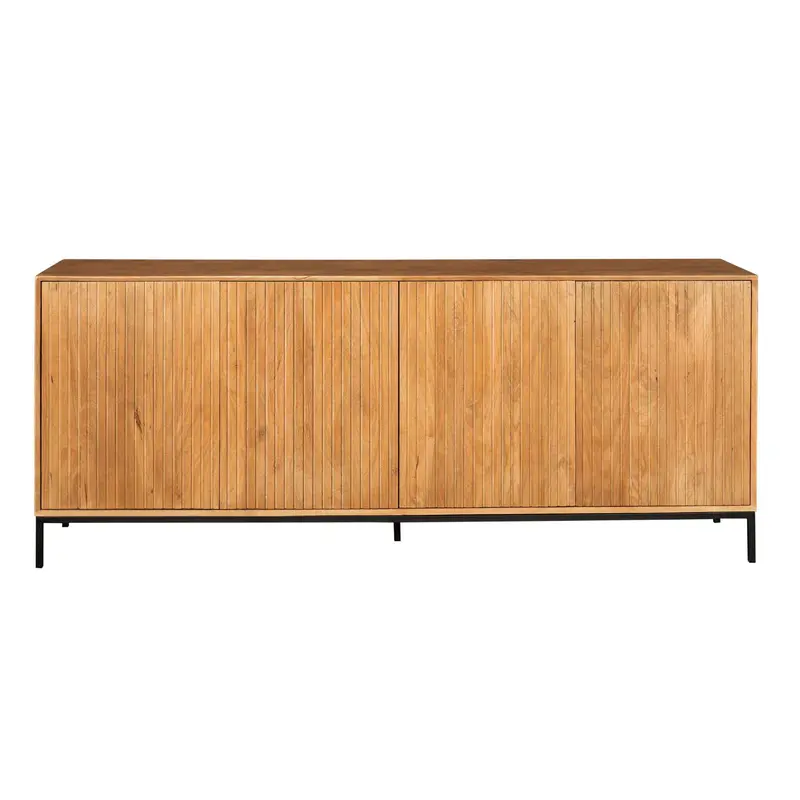 Sideboard - Naturfarbenes Mangoholz, Vertikale Lamellenfront, Grifflose Türen, 210 cm – Madison | Starfurn