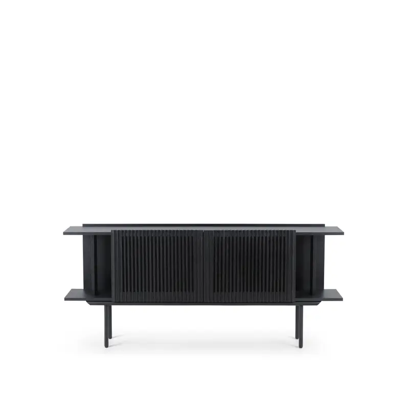 Sideboard – Schräges Eichenlamellen-Design, Soft-Close-Scharniere, Kabelmanagement-Öffnungen – Louvre | Njordec