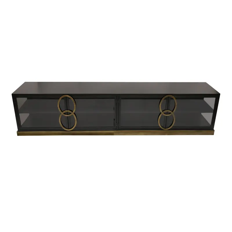 Sideboard – Schwarzer Metall, Glastüren Design, Goldene Ringe - Riho | PTMD