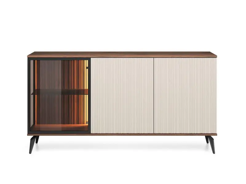 Sideboard – VICI – K-154 Kaschmir / Walnuss, modernes Design mit LED-Akzent