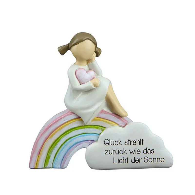 Sitzende Dekofigur Mädchen auf Regenbogen "Glück strahlt zurück wie das Licht der Sonne" 7,5cm