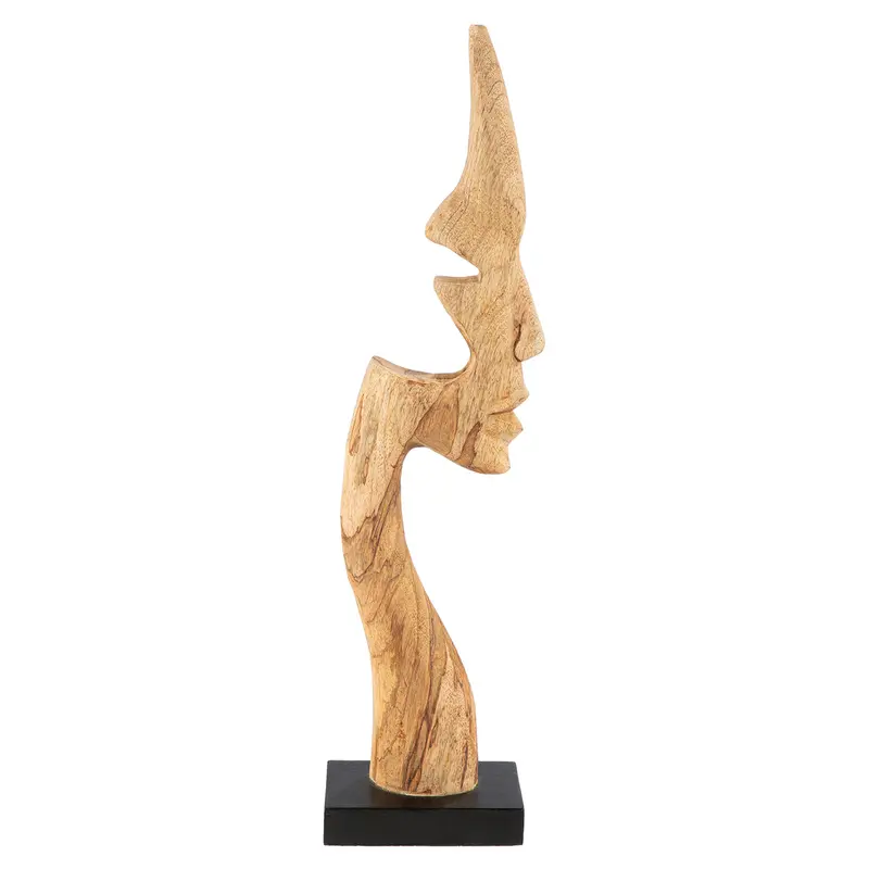 Skulptur – Naturholz Design, Gesichtsmotiv, Schwarze Basis, Höhe 63.5 cm - Silhouette | Gilde