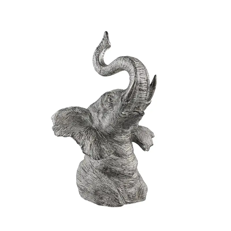 Skulptur – Silberfarbenes Polyresin, Elefantenmotiv, Detailreiche Struktur – Carter | PTMD