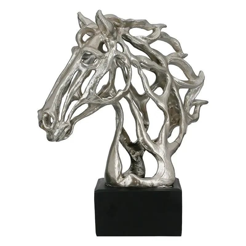 Skulptur – Silbernes Kunstharz, Metallische Optik, Pferdeform - Cheval | Gilde