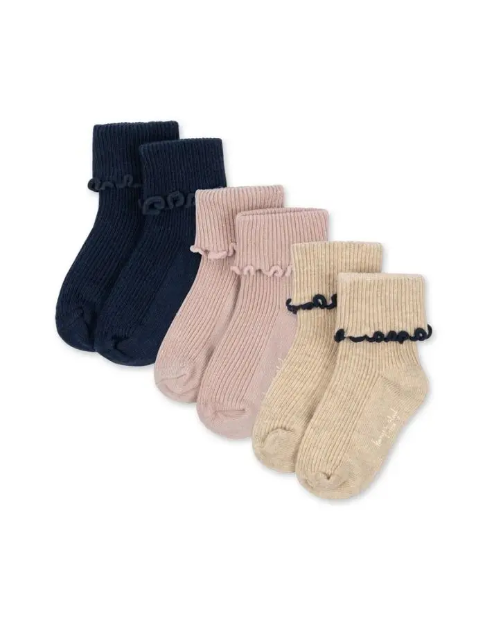 Socken Rib Frill 3er-Set I Navy/Cream/Blush