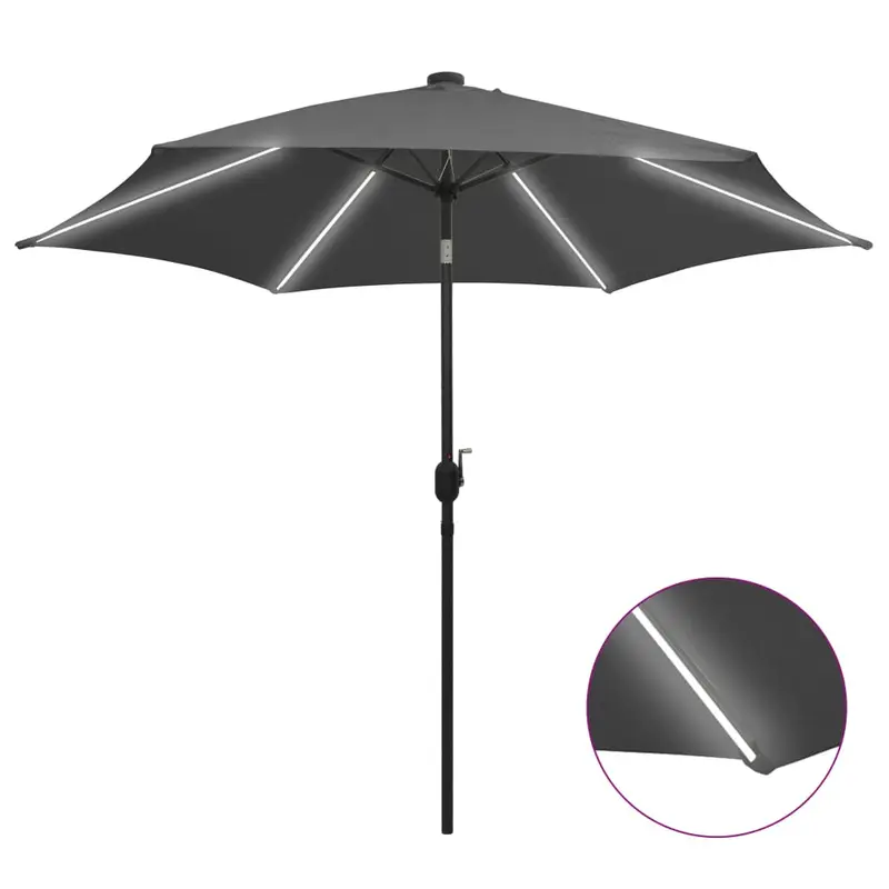 Sonnenschirm mit LED-Beleuchtung und Alu-Mast 300 cm Anthrazit