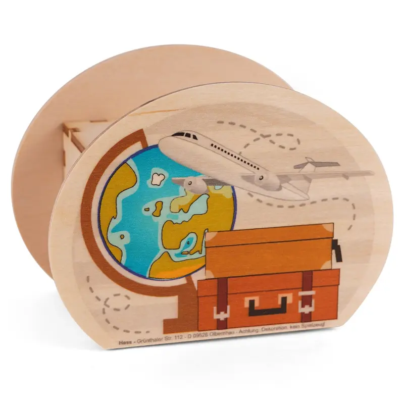 Spardose "Reisekasse" Urlaub, farbig, 8,5 cm