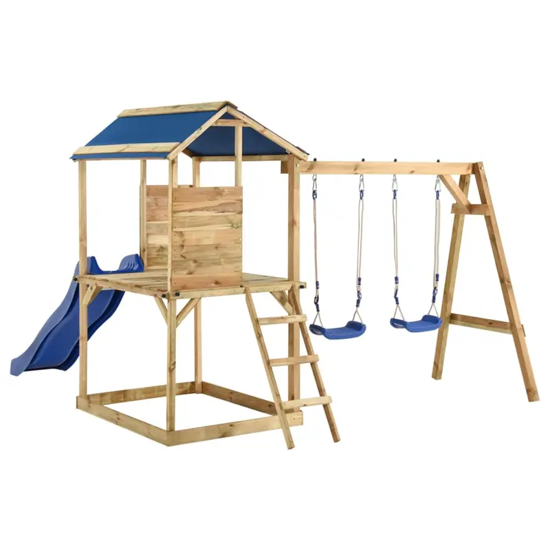 Spielturm Imprägniertes Kiefernholz mit Kletterleiter, Rutsche, Schaukel 300 x 220 x 200 cm (L x B x H)