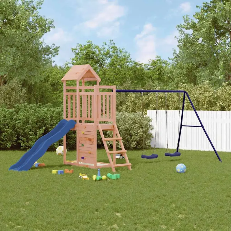 Spielturm Massivholz Douglasie mit Kletterwand, Rutsche, Doppelschaukel 465 x 186 x 214 cm (L x B x H)
