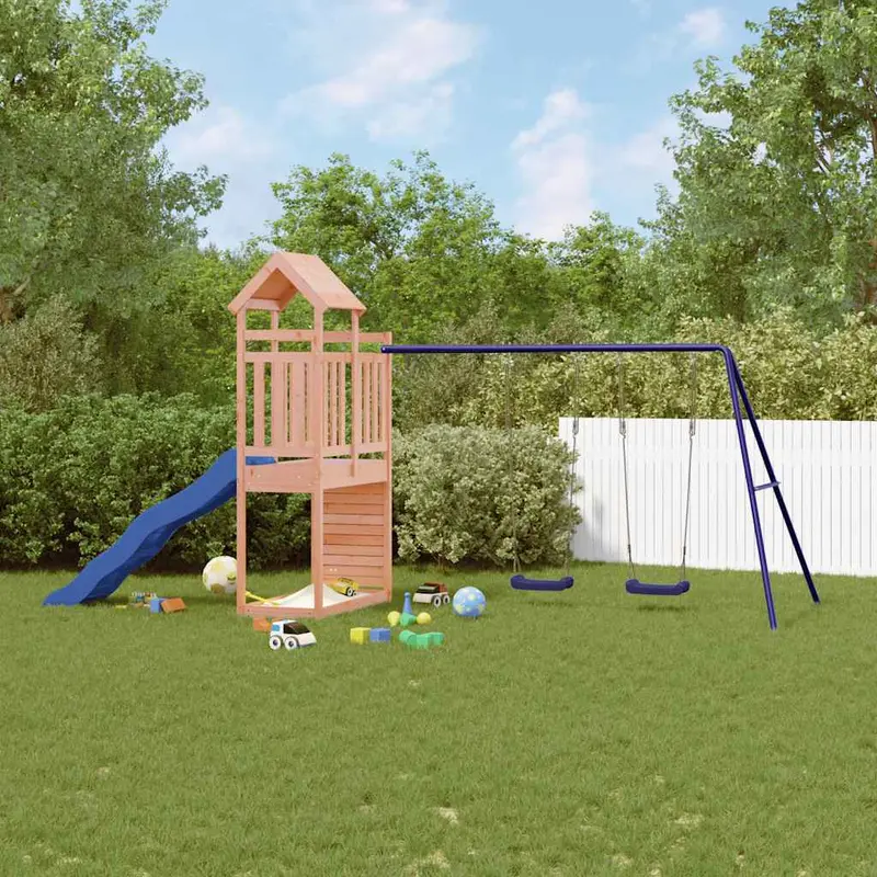 Spielturm Massivholz Douglasie mit Kletterwand, Rutsche, Doppelschaukel 465 x 186 x 214 cm (L x B x H)