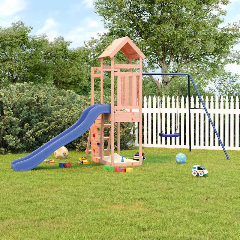 Spielturm Massivholz Douglasie mit Kletterwand, Rutsche, Schaukel 465 x 186 x 214 cm (L x B x H)