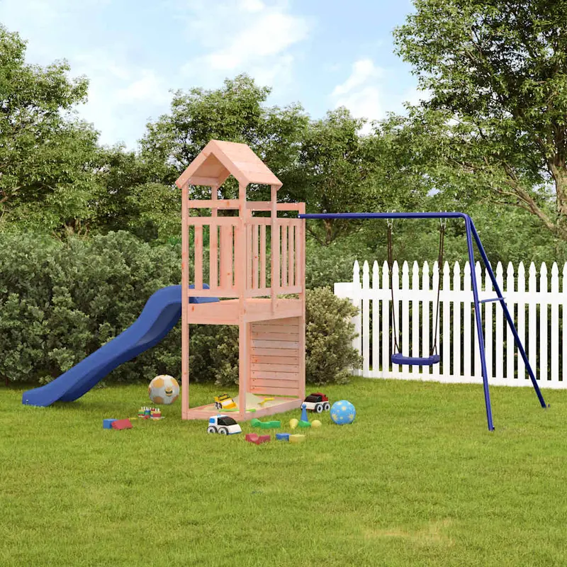 Spielturm Massivholz Douglasie mit Kletterwand, Rutsche, Schaukel 465 x 186 x 214 cm (L x B x H)