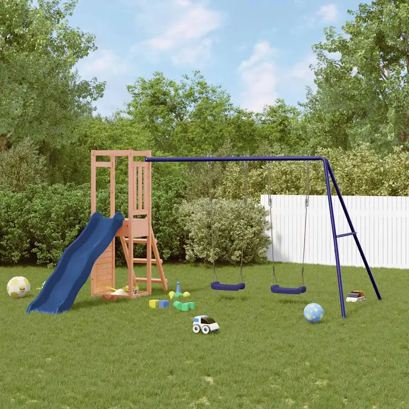 Spielturm Massivholz Douglasie mit Kletterwand, Rutsche, Schaukel